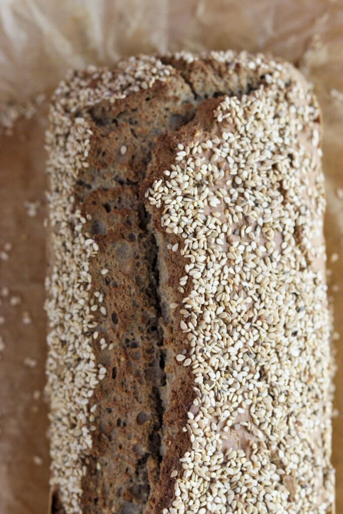Freshly baked loaf of buckwheat soda bread.